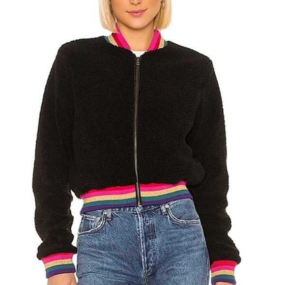 Spiritual Gangster Furry Bomber Jacket Loved rainbow vintage black